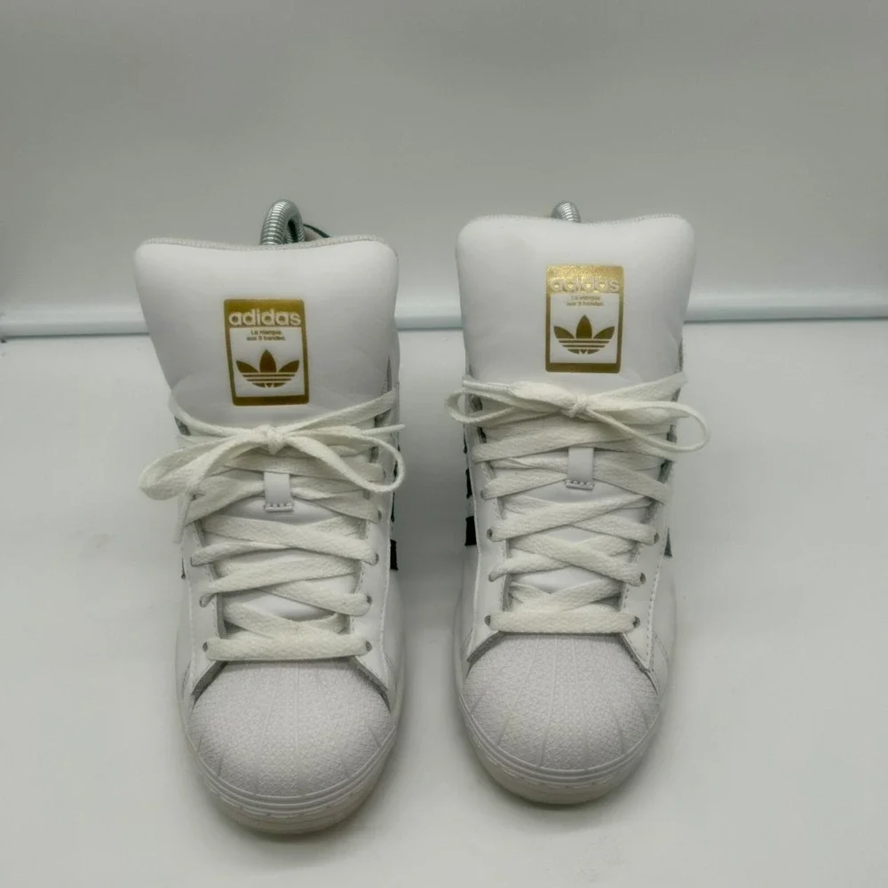 Adidas Pro Model J Big Kids Sneakers‎ Size 6 Black White Puff Tongue 3 Stripe